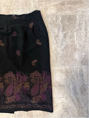 VTG Briggs New York Womens Dark Black Purple Paisley Long Skirt Size 16